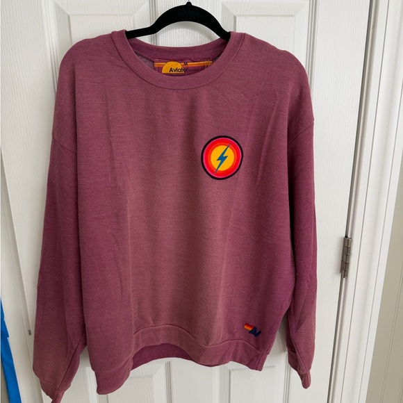 AVIATOR NATION BOLT BULLSEYE PATCH RELAXED CREW SWEATSHIRT - FADED BERRY - Picture 2 of 2